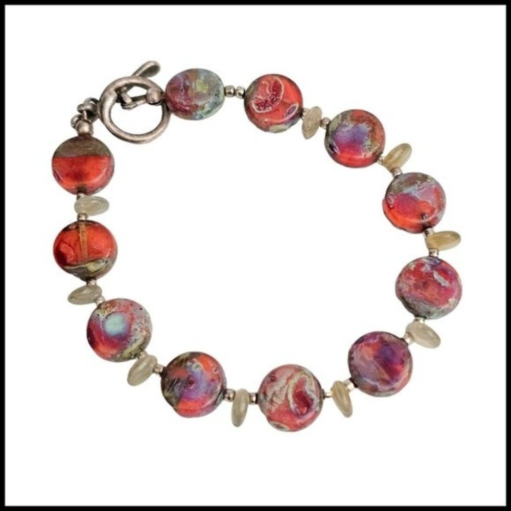 Vintage Multicolor Jasper Bead Bracelet Flat